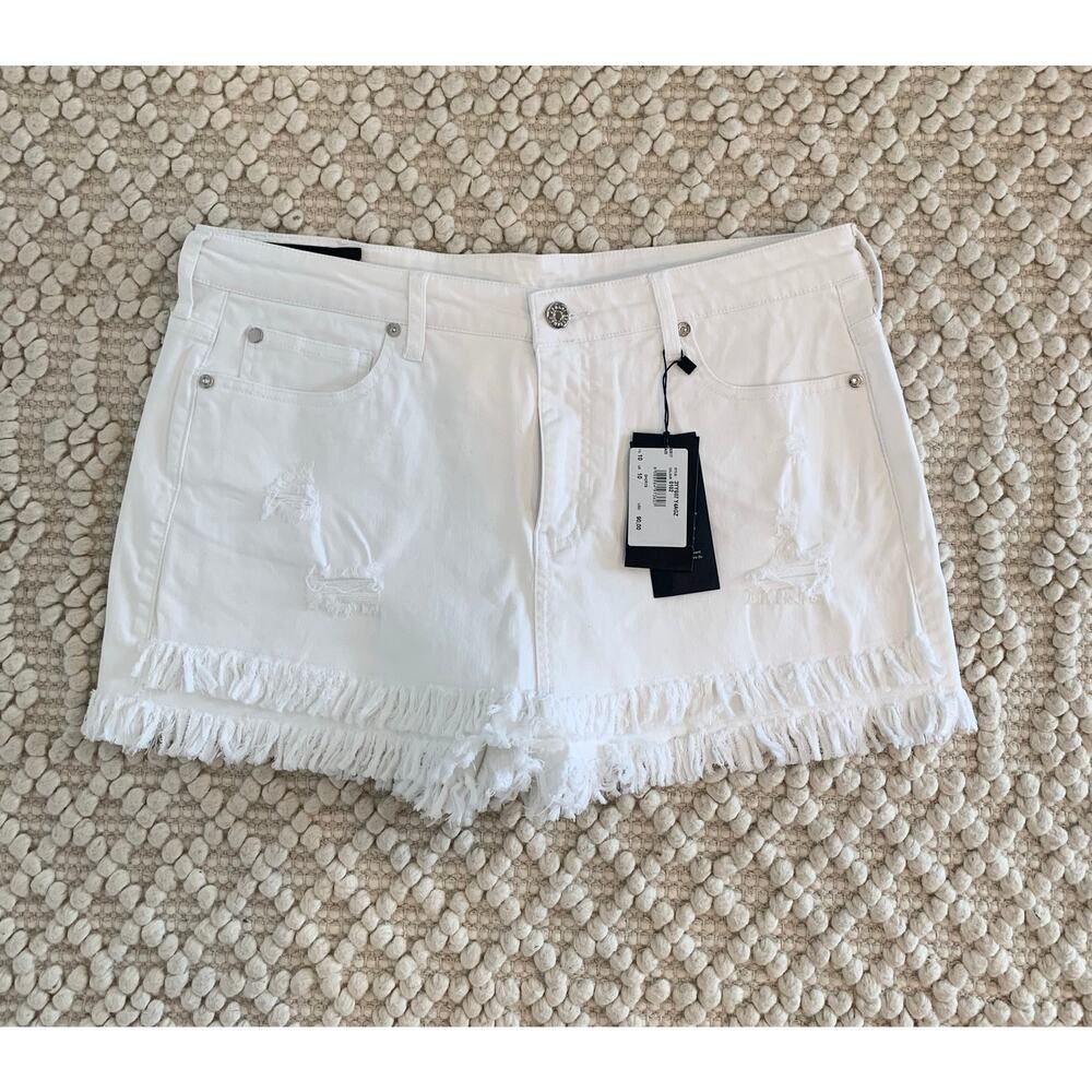 Armani Exchange AX White Stretch Denim Frayed Jean Skort Skirt NWT Size 10